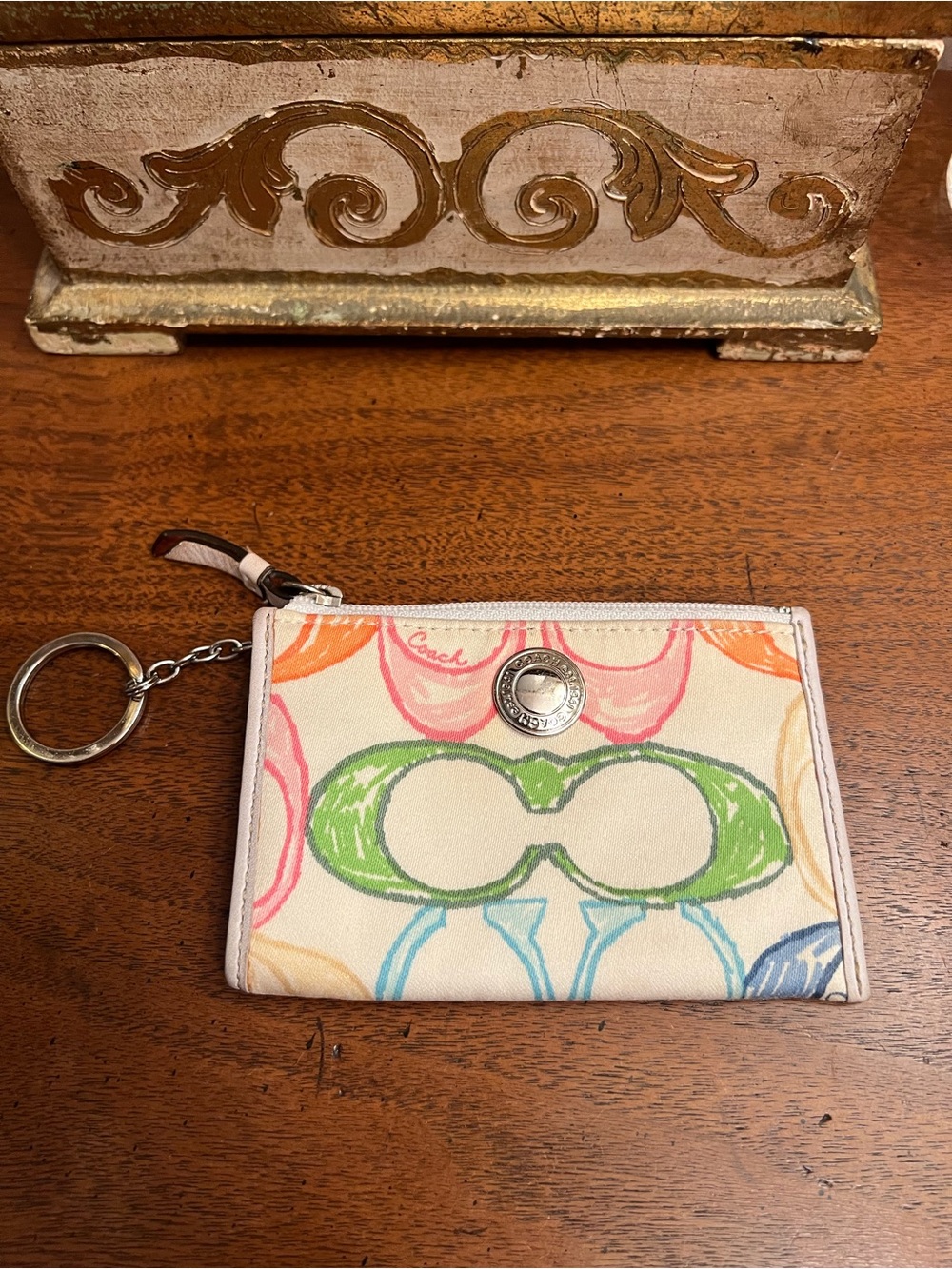 Coach Y2K Multicolor Scribble Print Card Case with Key Ring
